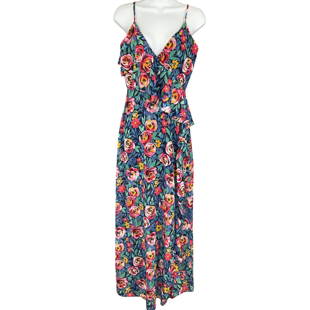 Lovers + Friends Floral Maxi Dress Sz S Ruffle V Neck Spaghetti Strap Romantic
